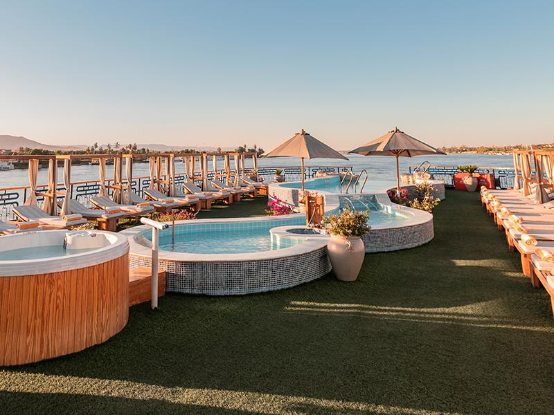 The sun deck of the Sonesta Star Goddess Cruise.